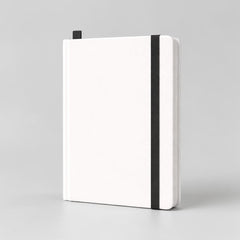 Stockka white soft cover notebook with elastic closure and ribbon bookmark, 80 lined pages.