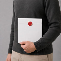 Stockka white square envelope with red wax seal, made of quality paper, ideal for formal invitations and special occasions.