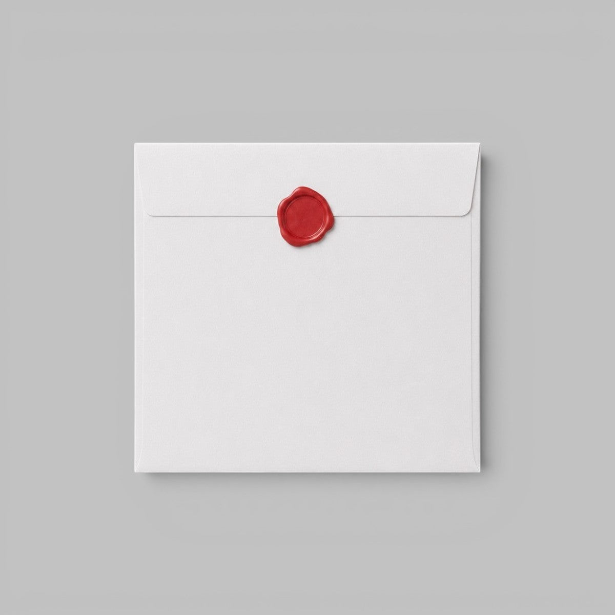 Stockka white square envelope with red wax seal closure, made of high-quality white wood-free paper.