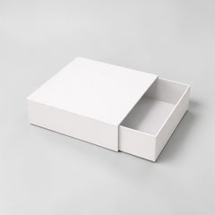 Stockka white square rigid gift box with drawer, perfect for jewelry or cosmetics. Made of 1400gsm cardboard.