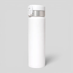 Stockka white stainless steel thermal bottle with flip-top lid and silver accent, perfect for travel and daily use.