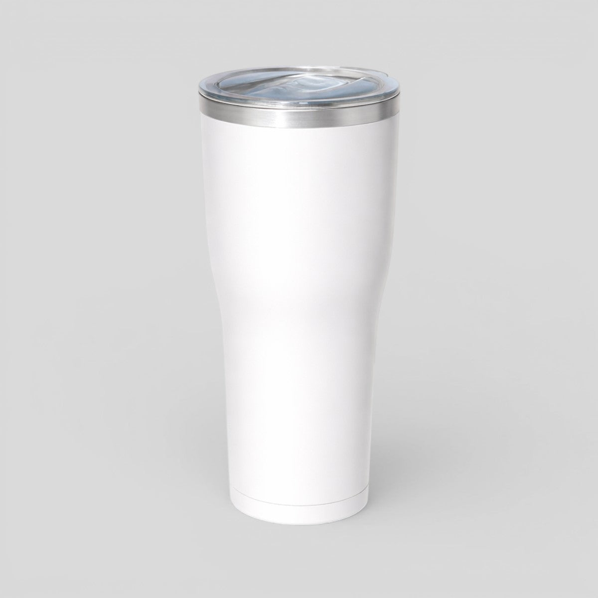 Stockka white stainless steel thermal tumbler with clear spill-proof lid, 30oz capacity, ideal for travel and daily use.