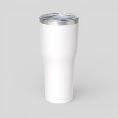 Stockka white stainless steel thermal tumbler with clear spill-proof lid, 30oz capacity, ideal for travel and daily use.