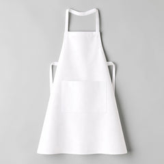 Stockka white polyester-cotton blend standard apron with front pocket and adjustable straps. Ideal for kitchen, restaurant, cafe use.