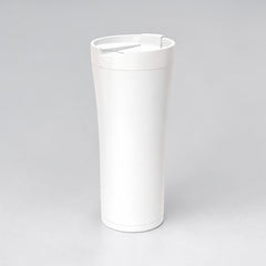 Stockka tall white double-walled stainless steel thermal tumbler with a secure lid and drinking opening.