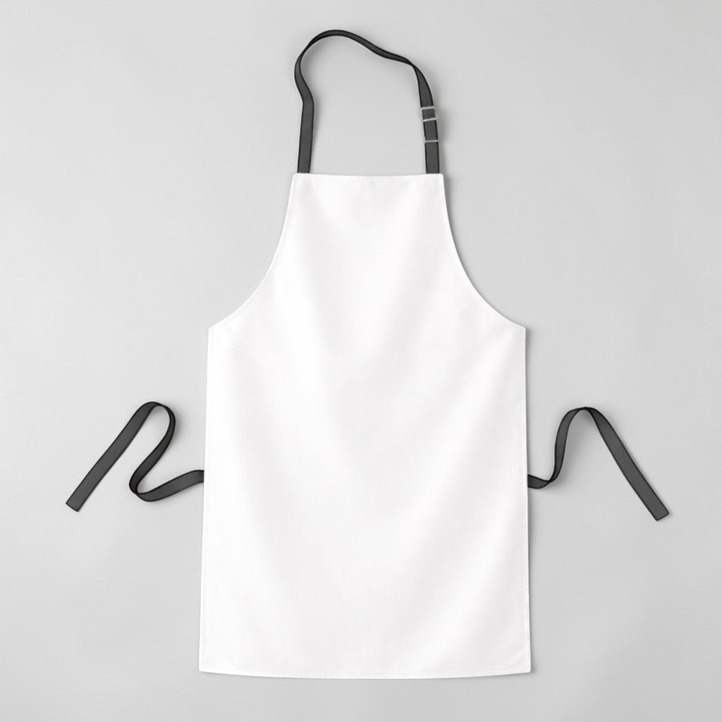 Stockka white waterproof polyester apron with adjustable neck strap and long waist ties, ideal for kitchens and cleaning.