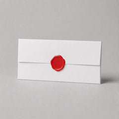 Stockka elegant white 250gsm uncoated paper envelope with red wax seal detail. Ideal for formal invitations and official documents.
