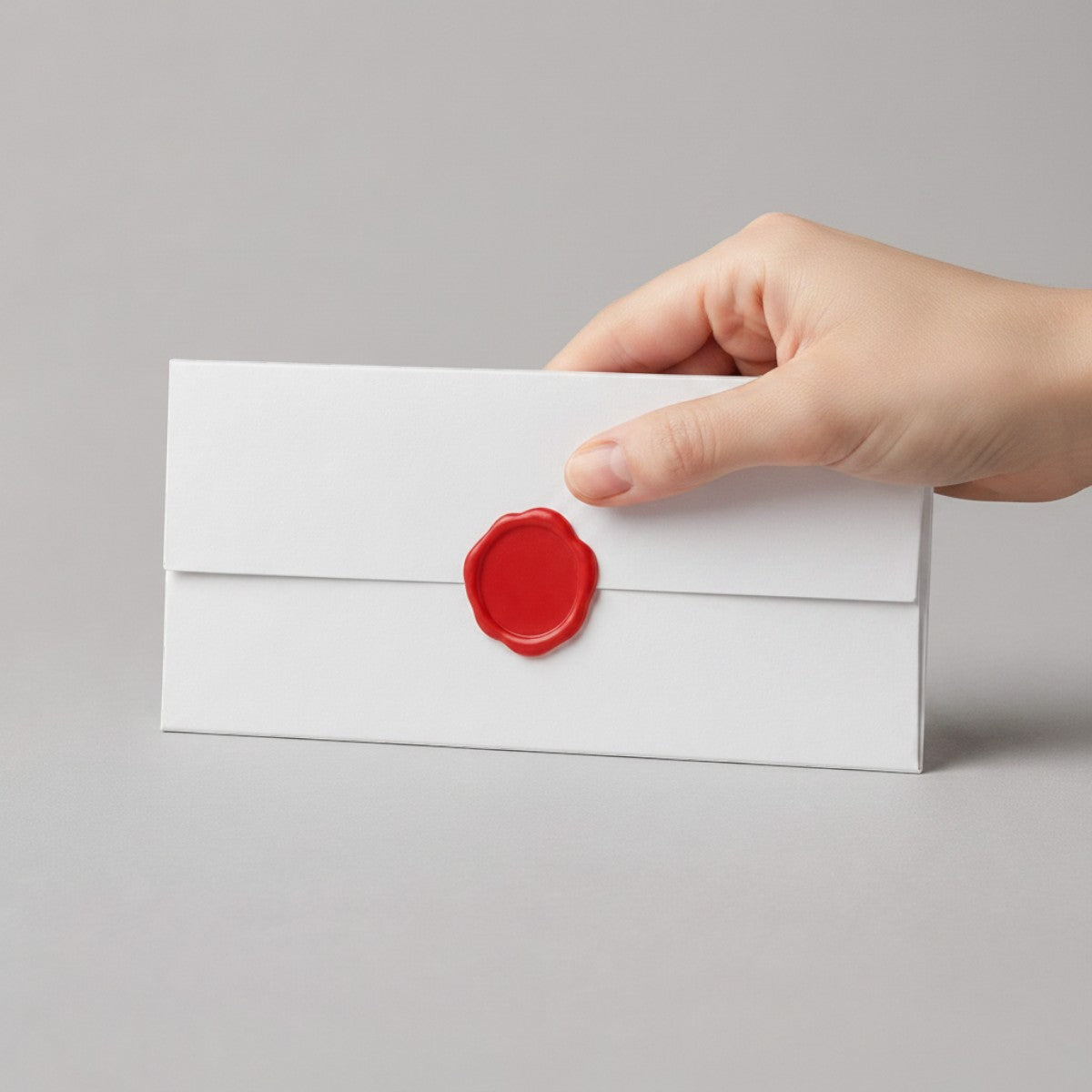 Stockka elegant white paper envelope with red wax seal, ideal for formal invitations and luxury correspondence.