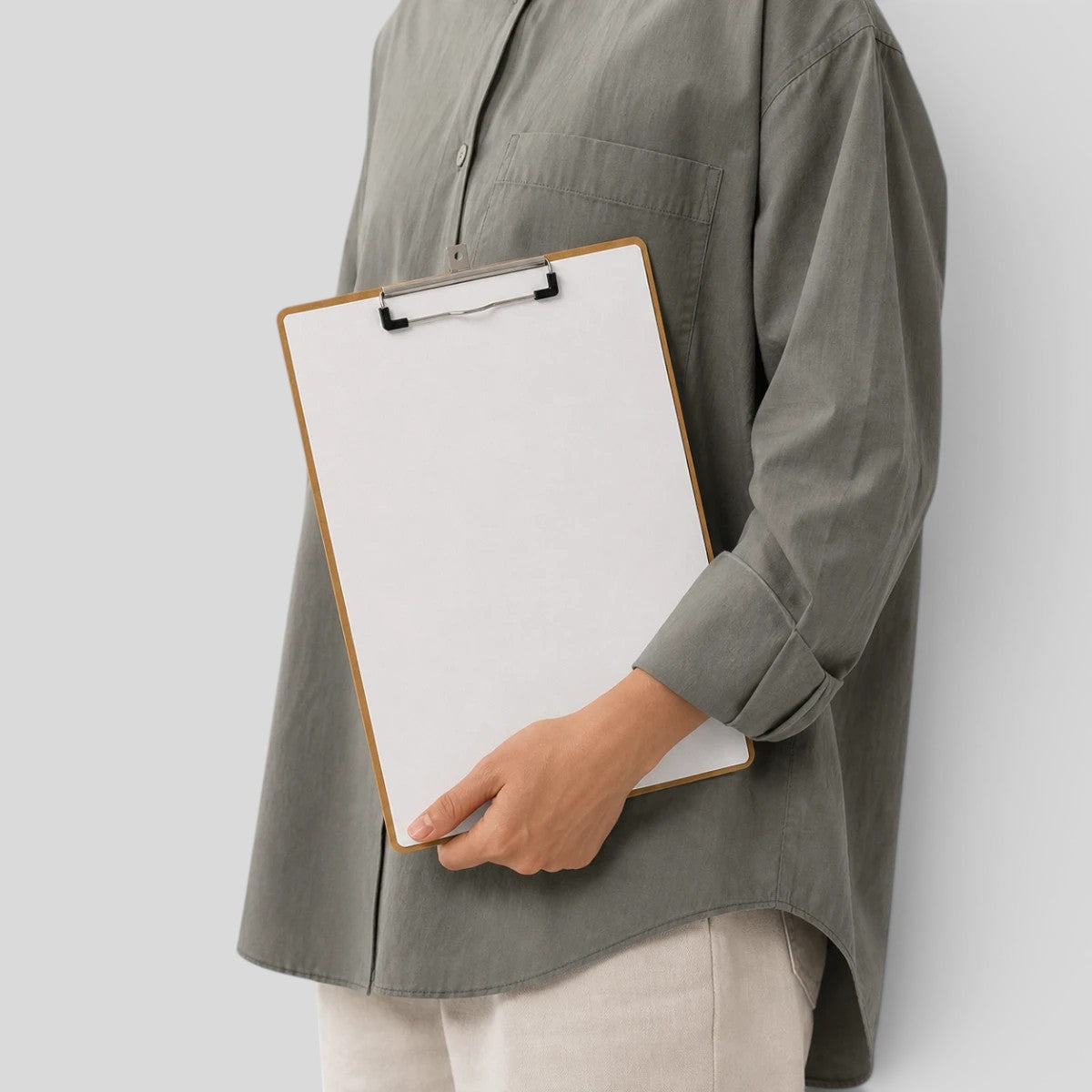 Stockka wooden clipboard with metal clip, perfect for events, conferences, or outdoor writing. Natural look with professional convenience.