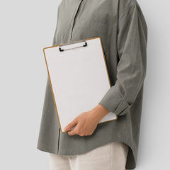 Stockka wooden clipboard with metal clip, perfect for events, conferences, or outdoor writing. Natural look with professional convenience.