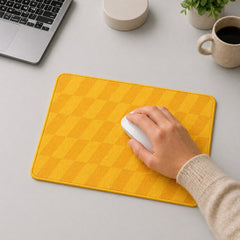 Stockka premium rectangular mousepad with a yellow geometric pattern, featuring a smooth surface for precise mouse movement.